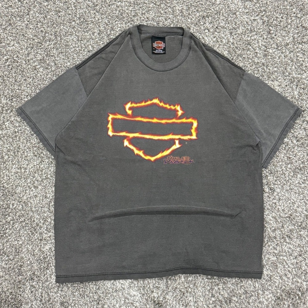 Vintage Harley Davidson Flame Logo T-Shirt Mens XL Hal's FADED 2001 Made in USA